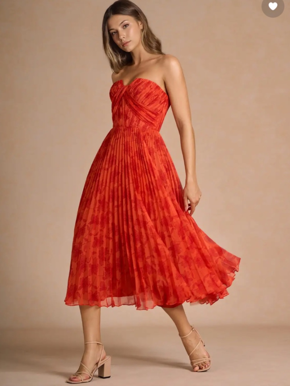 Azazie Lyanna Tangerine Pleated Midi Dress Size 12 Prom Wedding Cocktail Formal - Picture 6 of 6